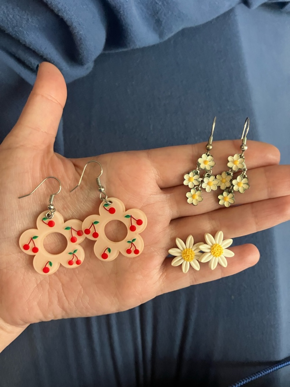 Cute Floral & Cherry Earrings Set - Pink, Red, Yellow, White